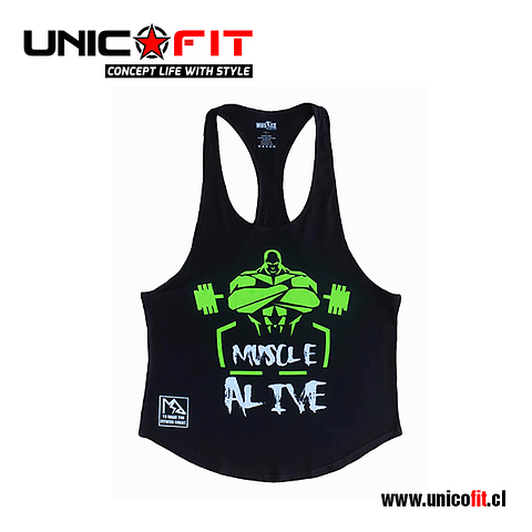 Musculosa Muscle Alive Negro/Verde - UnicoFit